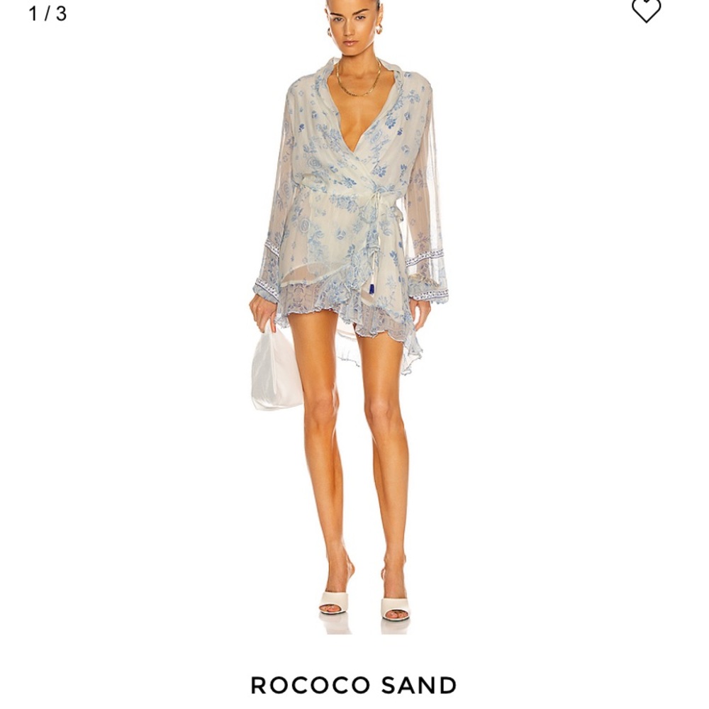 Rococo sand long Slv blue white women’s dress XS